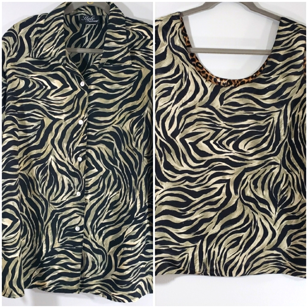 Set of NOTATIONS tank and STYLE EXCHANGE tiger animal print button down blouse